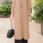 2025 élégant musulman Abaya quotidien Colorblock fente latérale col rond manches longues robe Maxi femmes