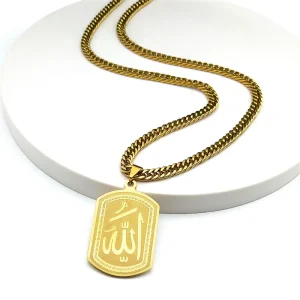 Collier en acier inoxydable pour hommes et femmes, Hip Hop Rock, Arabe, Projecan Allah, Document doré, Islam, Bijoux musulmans, JOUR, N3546S06