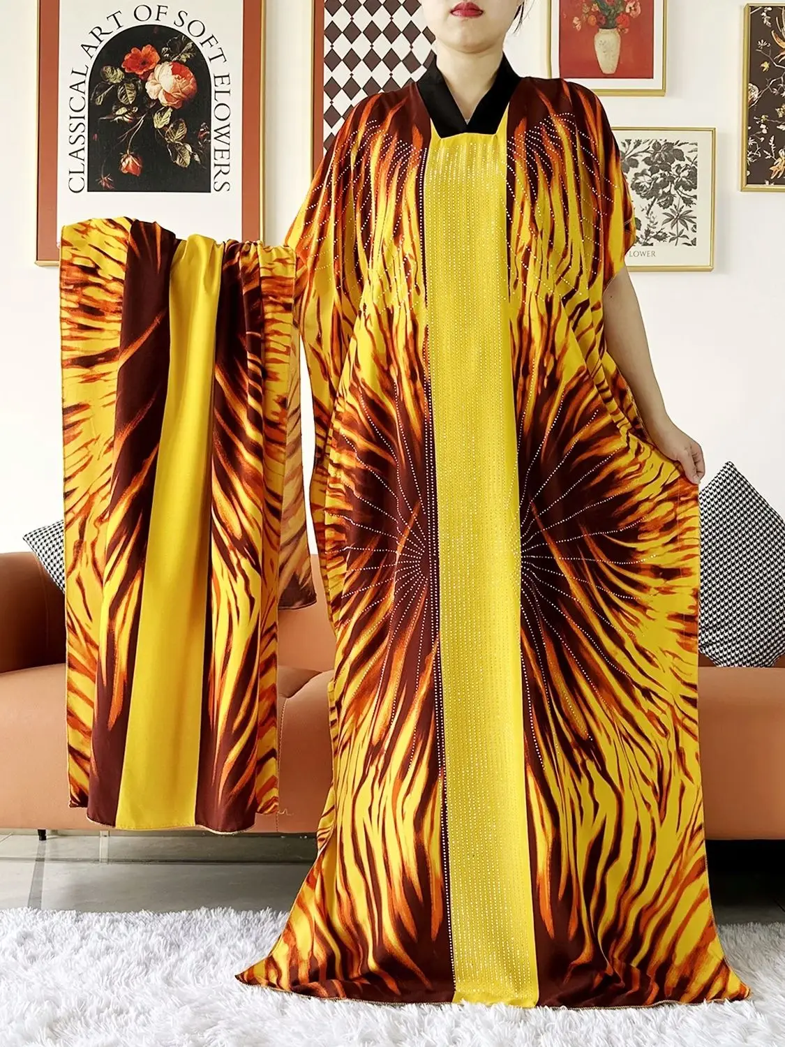 Abaya-Robe de Soirée en Coton à Manches Courtes pour Femme Musulmane Africaine, Boubou avec Strass, Grande Écharpe, Été 2024 Abaya-Robe de Soirée en Coton à Manches Courtes pour Femme Musulmane Africaine, Boubou avec Strass, Grande Écharpe, Été 2024