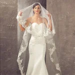 Voile de Mariage Long à Bords en Dentelle pour Patients Luxueux, Blanc/Ivoire avec Peigne, Tulle, une Couche, 3 Mètres, Accessoire de Mariée