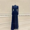 Robe de soirée scintillante longue de luxe pour femmes, manches longues, fête de mariage musulmane, longueur au sol, plissée, col haut, concours formel