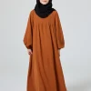 enfants abaya ramadan musulman dubaï élégant fille solide col rond à manches longues caftan kebaya robe pour fête prier cadeau