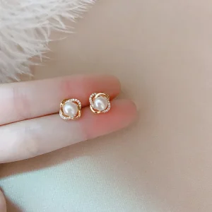 Bijoux haut de gamme en or 14 carats boucles d&rsquo;oreilles en or véritable Zircon perle torsion boucles d&rsquo;oreilles de luxe pour les femmes Brincos Pendientes Bijoux