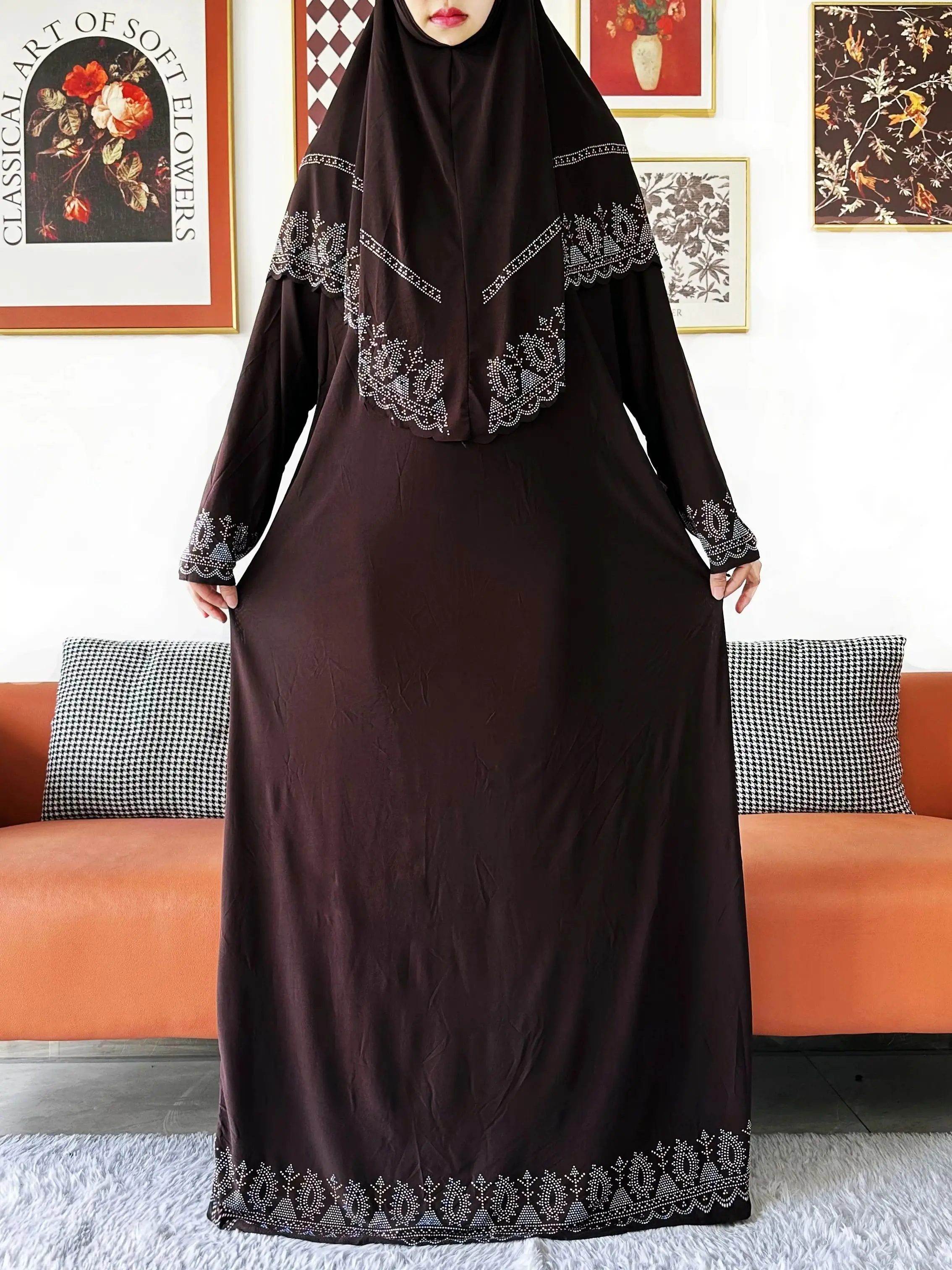 Ensemble écharpe Hijab islamique pour femmes, robe longue, vêtement de prière, robe longue Khimar et Hijab Combo pour usage quotidien du Ramadan, 2025