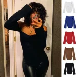Pull tricoté à manches longues pour femmes, couleur unie, Sexy, noir africain, épaules dénudées, couche de Base, haut de couleur Pure, vêtements supérieurs féminins