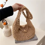 Sac à main tricoté à la main pour femmes, sac à bandoulière Simple kaki Beige bohème, réutilisable, Style japonais, sac de voyage décontracté