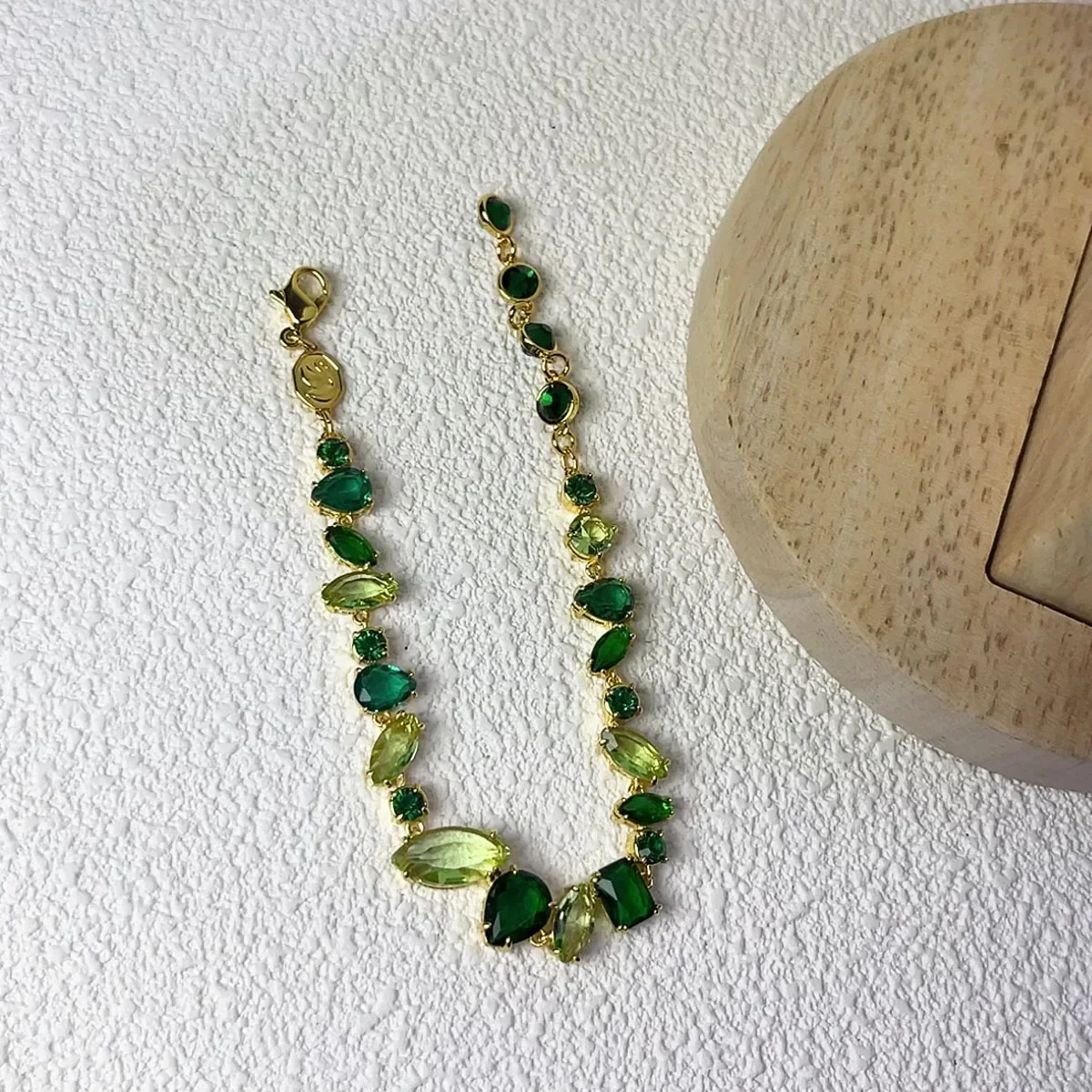 ensemble de bijoux fins de marque de luxe originale, cristal de zircon vert, collier, boucle d'oreille, bracelet, breloques pour femmes, accessoires de mariage