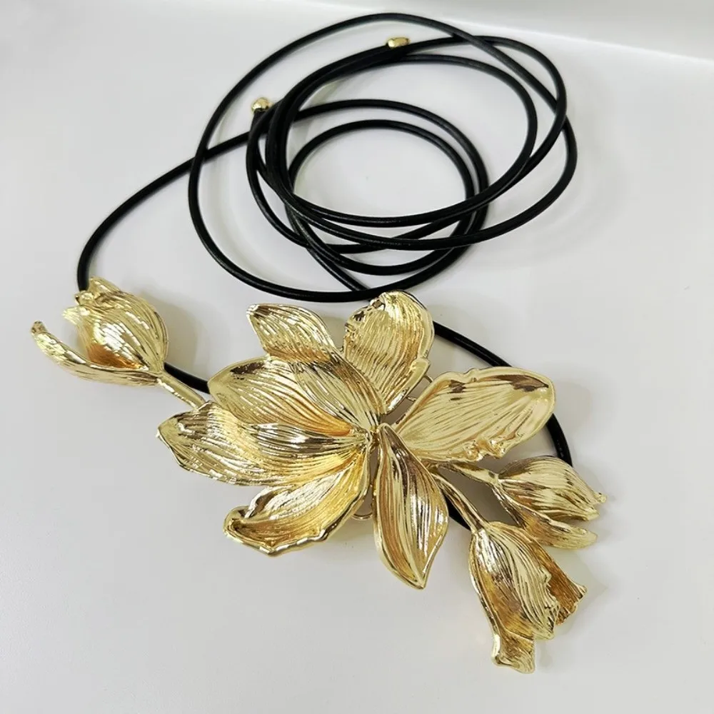 Ceinture tulipe dorée polyvalente et réglable pour femmes, Vintage, PU, métal, fleur, chaîne de taille, alliage, ceinture exagérée