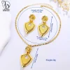 as00046 collier double couche en forme de bouclier plaqué or 24k pour femme, bijoux de dubaï, boule ronde, boucles d'oreilles fleurs Élégantes du moyen orient, ensemble de mariage deux pièces à la mode