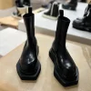 bottines chelsea à plateforme noire pour femme, bottines d'hiver en cuir à bout carré, à enfiler, style britannique, décontractées, antidérapantes, pour moto