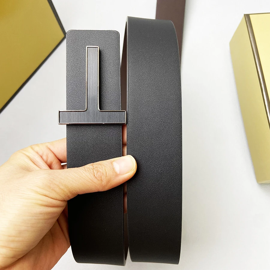 Ceinture de luxe pour hommes, en alliage de cuir véritable, de styliste, boucle en T, costume en jean de marque, Business, noir, blanc, bleu, pour hommes