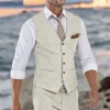 gilet de costume en lin beige pour hommes, gilet une pièce de plage d'été de mariage, col en v, coût de la mode masculine