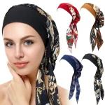 Couvre-chef pour femmes musulmanes, Turban, foulard avec large bande, chapeau de couchage imprimé, Bonnet Hijab, couverture de cheveux prête à porter, nouvelle collection 2024