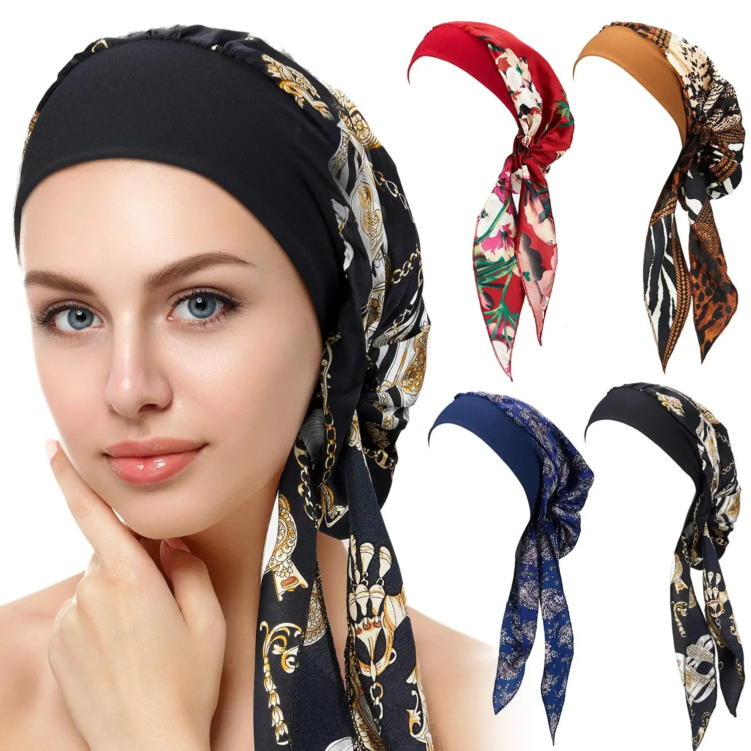 Couvre-chef pour femmes musulmanes, Turban, foulard avec large bande, chapeau de couchage imprimé, Bonnet Hijab, couverture de cheveux prête à porter, nouvelle collection 2024 Couvre-chef pour femmes musulmanes, Turban, foulard avec large bande, chapeau de couchage imprimé, Bonnet Hijab, couverture de cheveux prête à porter, nouvelle collection 2024