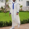 abaya robe musulmane blanche brodée pour homme, style ethnique décontracté, ramadan, crème, zina, islam, kameez, galabia, printemps, nouveau, 2025