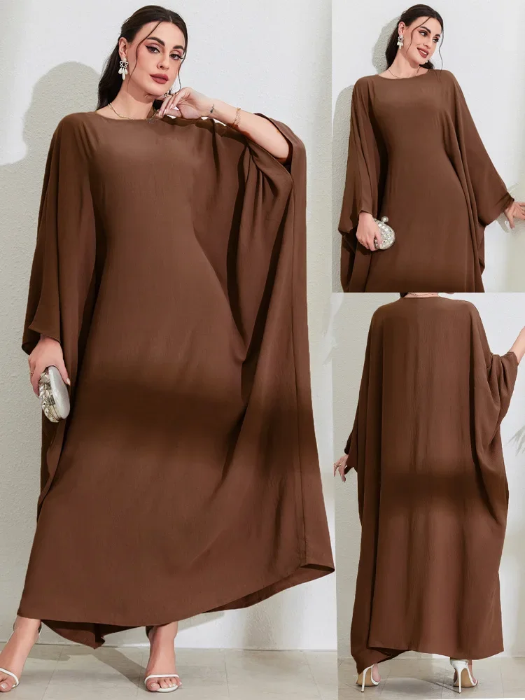 moyen orient arabe musulman nouvelle mode femmes couleur unie décontracté à la mode élégant ample manches chauve souris robes femmes vêtements abaya