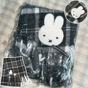 Miffy noir écharpe à carreaux automne hiver chaud polyvalent mignon écharpe pour femmes fille mode coton étoles écharpe cadeaux de noël