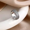 bague en argent 925 pour femmes, incrustée de zircon, bijoux scintillants de luxe, design vintage creux/géométrique, cadeau de fête de mariage à la mode