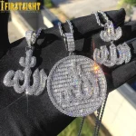Collier pendentif Allah musulmans glacé, couleur argent, pavé de Zircon CZ, breloque lettre scintillante pour femmes et hommes, bijoux Hip Hop