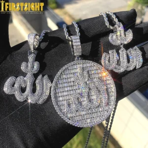 Collier pendentif Allah musulmans glacé, couleur argent, pavé de Zircon CZ, breloque lettre scintillante pour femmes et hommes, bijoux Hip Hop