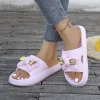 sandales plates à semelle épaisse pour femmes, vêtements d'extérieur d'été, mignon ours en métal, fête sur la plage, marche à la maison, pantoufles les plus vendues à la mode