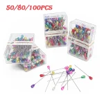 Épingles à coudre à tête de perle longue, 50/80/100 pièces, épingle droite de couleur en forme de poire pour bricolage, artisanat, aiguille de Quilting, couturière, outils de couture