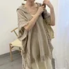 cape poncho à capuche en crochet, châle boho chic à franges pour femmes, vêtements d'extérieur polyvalents printemps automne