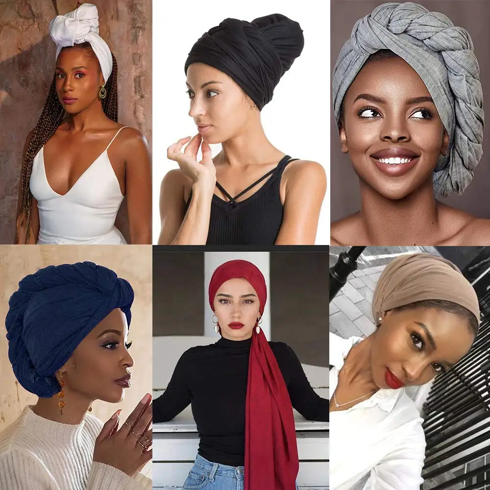 femmes décoratif tête enveloppement africain extensible hijab cravate pour dormir musulman plaines jersey écharpe turban enveloppement