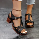 Sandales à talons hauts pour femmes 2025Summer nouvelles sandales à talons compensés sandales en cuir rétro dames sandales à plate-forme décontractée Sandalias Mujer