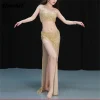 Robe d&rsquo;entraînement du ventre Sexy pour femmes, haut de danse orientale à paillettes, ensemble jupe longue, Costume de danse du ventre, nouveau Costume de spectacle sur scène