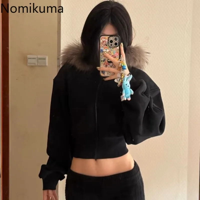 Manteau gothique noir à capuche pour femmes, Harajuku, fermeture éclair, Swratshirts, Vintage, haut court, coréen, épais, mode, vestes décontractées Y2k