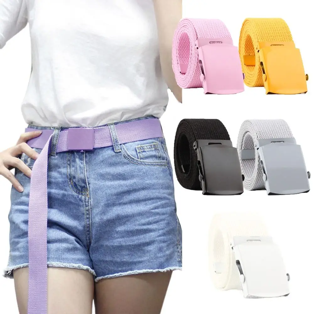 Ceinture en toile élégante en Nylon pour femmes, large côté, couleur Pure, ceinture de taille pour hommes, décor de pantalons, Style coréen, décoration quotidienne pour jeans