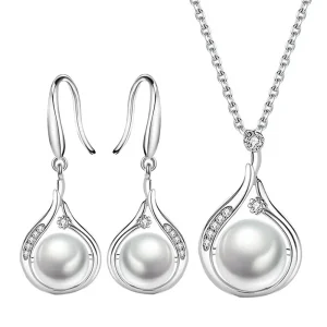Ensemble de bijoux élégants avec pendentif en perles en argent Sterling 925 pour femmes, boucles d&rsquo;oreilles, collier, bijoux de luxe de qualité, accessoires, vente en gros