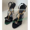 sandales en cuir noir avec matériel de luxe doré pour femmes, chaussures cloutées à lanières en t croisées scintillantes, sandales scintillantes à lanières de cheville pour dames