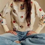 Fleurs brodées femme évider blouse décontractée hauts 100% coton dos simple boutonnage col rond dames col rond chemise 2026 nouveau