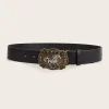 ceinture tendance y2k punk rock hip hop harajuku, boucle tête de cheval, ceinture en cuir gaufré