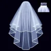 voile de mariage court en tulle avec peigne, voile de mariée blanc ivoire à deux couches pour mariée, accessoires de mariage