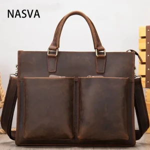 Sac à Main Rétro en Cuir pour Homme, Sacoche de Bureau pour Ordinateur Portable de 14 Pouces