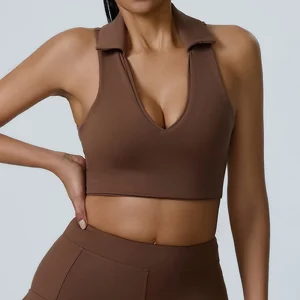 Gilet de sport Vêtements de yoga Dos nu Les deux épaules Débardeur de sport Soutien-gorge de sport antichoc avec bonnets amovibles intégrés Survêtements