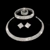 Ensemble de bijoux de mariée à 3 rangées, collier, boucles d&rsquo;oreilles, strass, Bracelet en argent, accessoires de mariage