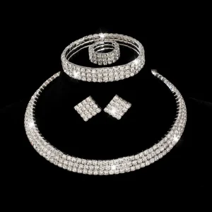 Ensemble de bijoux de mariée à 3 rangées, collier, boucles d&rsquo;oreilles, strass, Bracelet en argent, accessoires de mariage