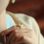 Mode tempérament élégant à la mode bijoux de fête ouvert Jade Lotus ancien anneau Style chinois anneau