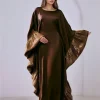 abaya marron foncé pour femmes musulmanes, avec manches à volants brillantes, pour la mode modeste islamique, prières, mariages, événements religieux, nouvelle collection