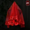robe de mariée rouge classique, voile simple en dentelle, couvre chef pour mariée, une couche, pour femmes et filles, broderie florale