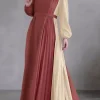 zanzea hijabs femmes robes longues plissées modeste contraste couleur à manches longues ceinturée a ligne robe maxi abaya robes vêtements musulmans