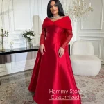 Robe de soirée arabe personnalisée, épaules dénudées, col en V, paillettes, manches longues, ligne A, robe de soirée en Satin, robes de bal formelles