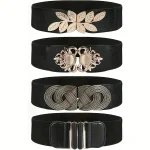 Ceinture élastique élégante à boucle en métal vintage pour femme – Large ceinture pour manteaux et ceintures habillées