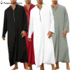 Robe caftan musulmane pour hommes, manches longues, arabe, islamique, document solide, Maxi, Abaya, Jubba, Thobe, Moyen-Orient, Dubaï