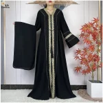 2025 nouveau dubaï dame robe élégante en mousseline de soie ouvert Abaya mode femmes robe vêtements islamiques femmes robe de soirée avec écharpe