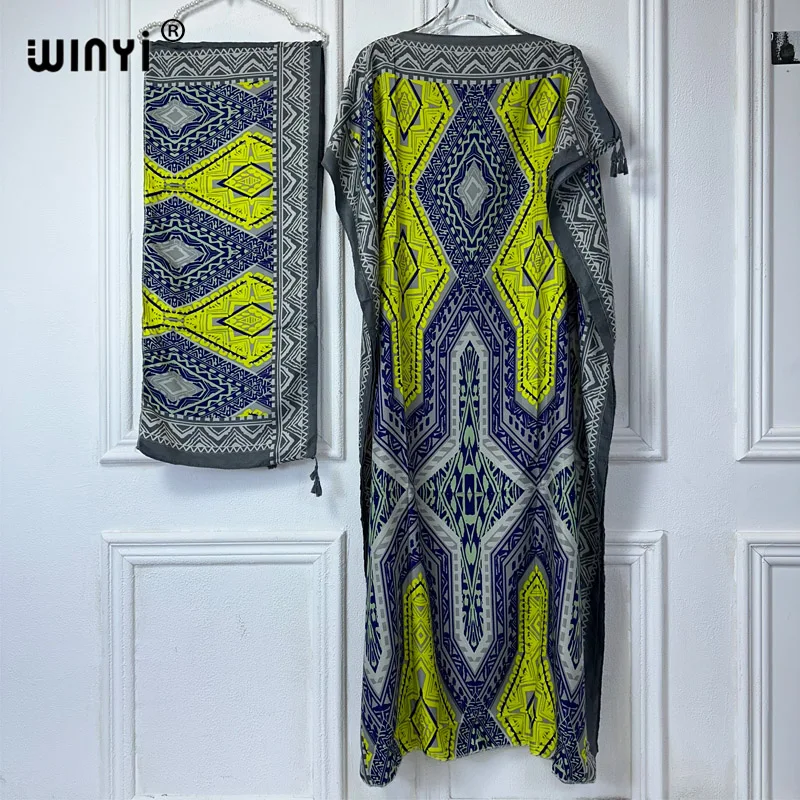 winyi abaya pour femmes musulmanes, robe africaine dubaï, col ras du cou, kaftan imprimé, robe maxi élégante